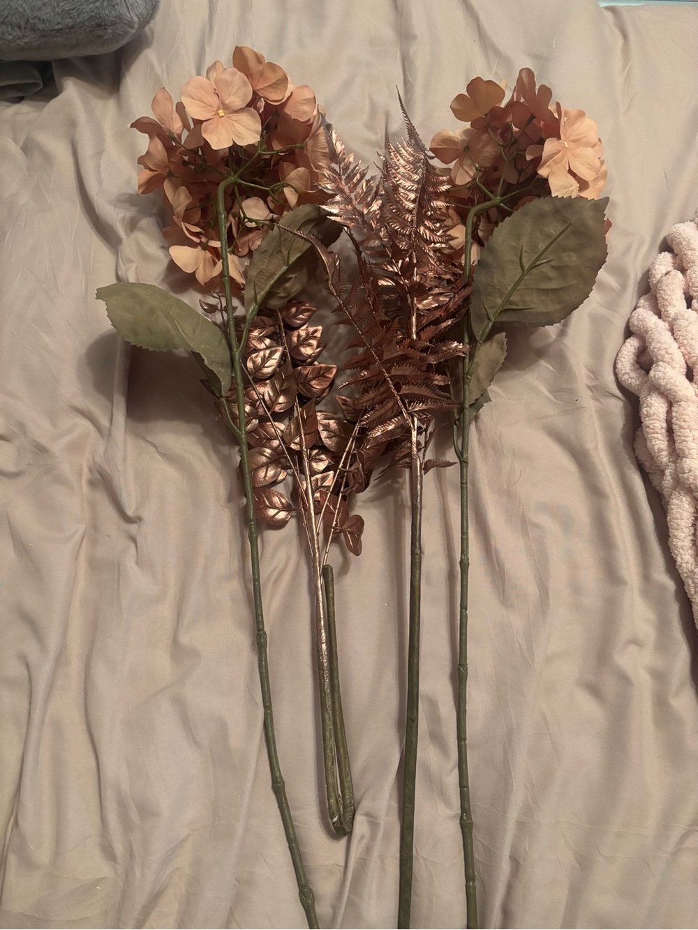 Hobby Lobby Peach Hydrangea Stems with Copper Metallic Foliage